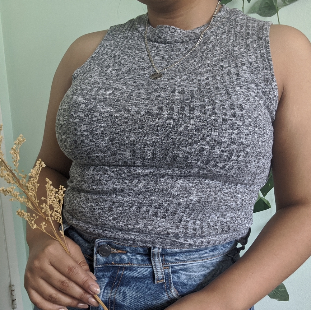 Gray Sleeveless Mock Neck Top